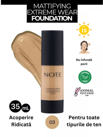 Fond de ten cu finish mat și acoperire extremă Mattifying Extreme Wear SPF 15 - 03 Medium Beige