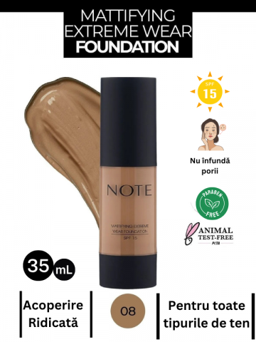 Fond de ten cu finish mat și acoperire extremă Mattifying Extreme Wear SPF 15 - 08 SUNNY