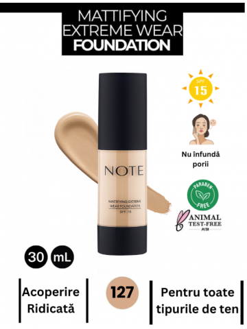 Fond de ten cu finish mat și acoperire extremă Mattifying Extreme Wear SPF 15 -127 PURE BEIGE