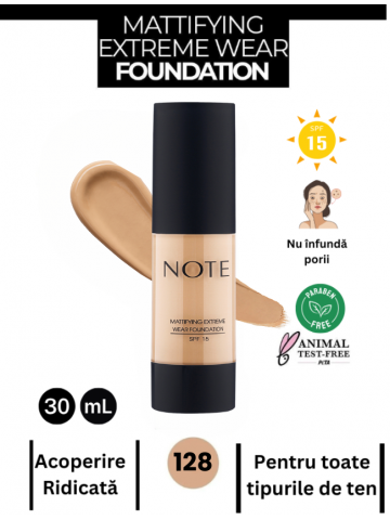 Fond de ten cu finish mat și acoperire extremă Mattifying Extreme Wear SPF 15 -128 SAND IVORY