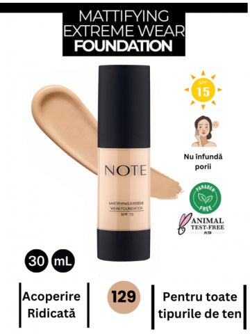 Fond de ten cu finish mat și acoperire extremă Mattifying Extreme Wear SPF 15 -129 PEACH BEIGE