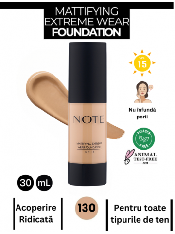 Fond de ten cu finish mat și acoperire extremă Mattifying Extreme Wear SPF 15 -130 COOL ROSE